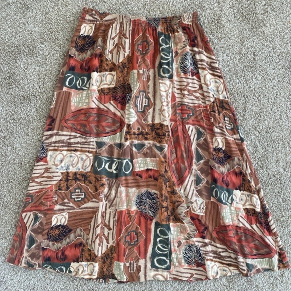 Vintage Abstract Geometric Print Peasant Skirt